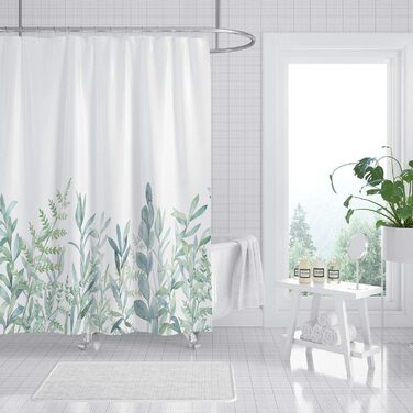 Душова штора M&W DAS DESIGN із зеленими листям і квітами, текстильна, антимікробна, водонепроникна, для ванної, з 12 кільцями, 240x200 см