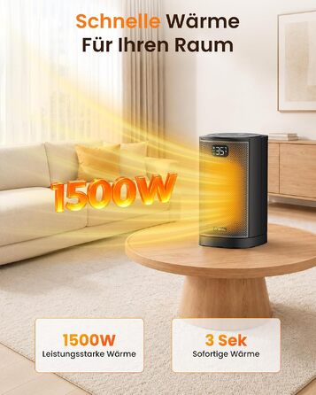 Кварцевий електричний обігрівач Ateroll 2000W, компактний енергоощадний тепловентилятор з 3 режимами роботи, чорний квадратний