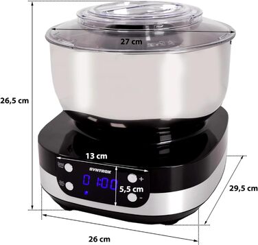 Кухонний комбайн Syntrox Germany Zaurak 5 л, 800 Вт, 5 швидкостей, міксер та тістоміс, нержавіюча сталь, чорний