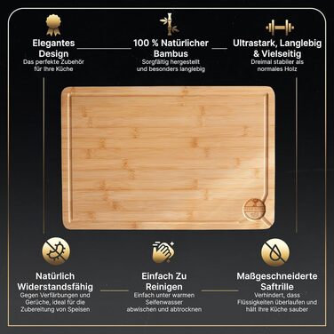 Набір кухонних дощок Deer & Oak з бамбука XXL та велика (43x30 & 38x25 см), попередньо оброблені олією, для м'яса та овочів