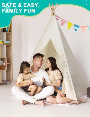 Дитяче намет Wilwolfer Tipi: намет-типі, ігровий будиночок для дітей, сумка для зберігання, полотняний намет для гри в приміщенні та на вулиці