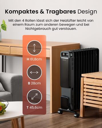 Електричний масляний радіатор Pro Breeze OmniWarm 2500W з 11 секціями, чорний - енергозберігаюча теплова панель з термостатом, таймером та захистом від перегріву
