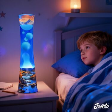 Декоративна лавова лампа Jambo Amber Crystal Liquid Motion Lamp з ефектом руху рідини (фіолетова рідина, жовтий віск), модель River Oasis, 39 см