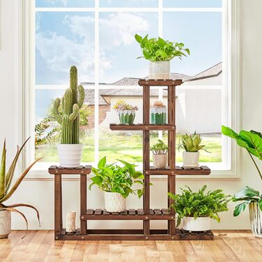 Дерев'яна підставка для квітів Yaheetech, 6 рівнів, садове квіткове багаторівневе стелажне кашпо для балкона та вулиці, 97x96x25 см