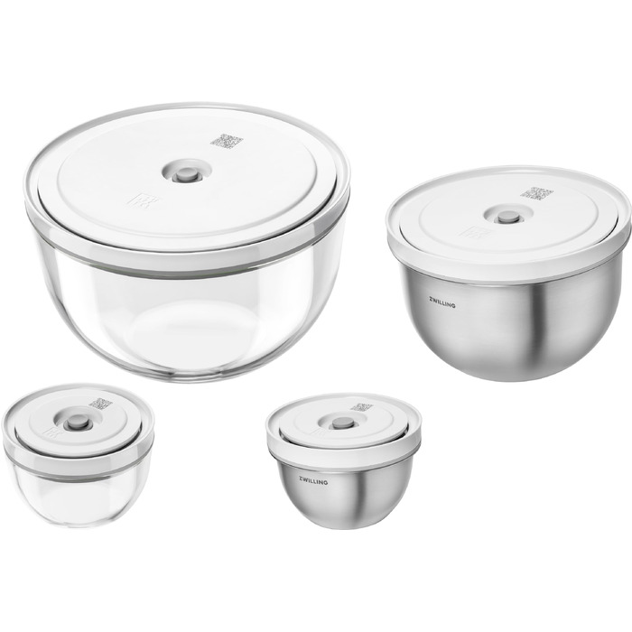 Набір вакуумних контейнерів ZWILLING Fresh & Save зі скла та нержавіючої сталі, 6 предметів (S-12см, M-18см, L-24см), сірий