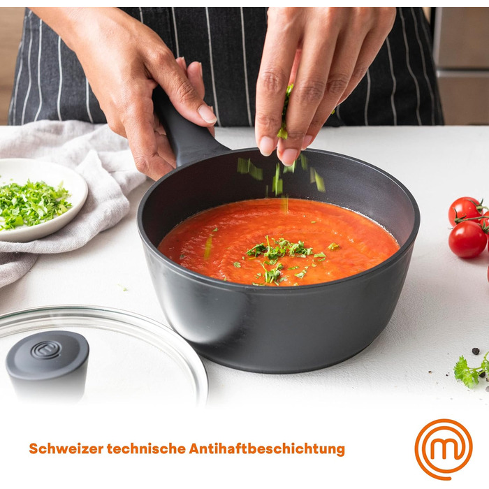 Каструля MasterChef з антипригарним покриттям, скляна кришка, ергономічні ручки, для всіх типів плит, індукція, 18 см, Essentials