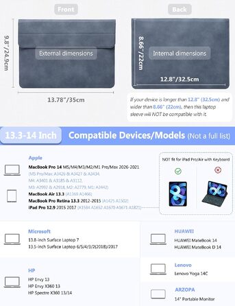 Чохол-сумка для ноутбука HYZUO з підставкою для MacBook 13.3-14 дюймів, захисний конверт (комплект 2 шт.), помаранчевий