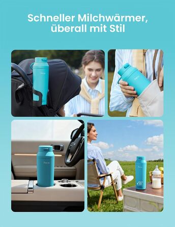 Портативний підігрівач пляшечок для годування Paruu, швидкий нагрів за 2 хв, 7 рівнів температури, ємність 350 мл, синій