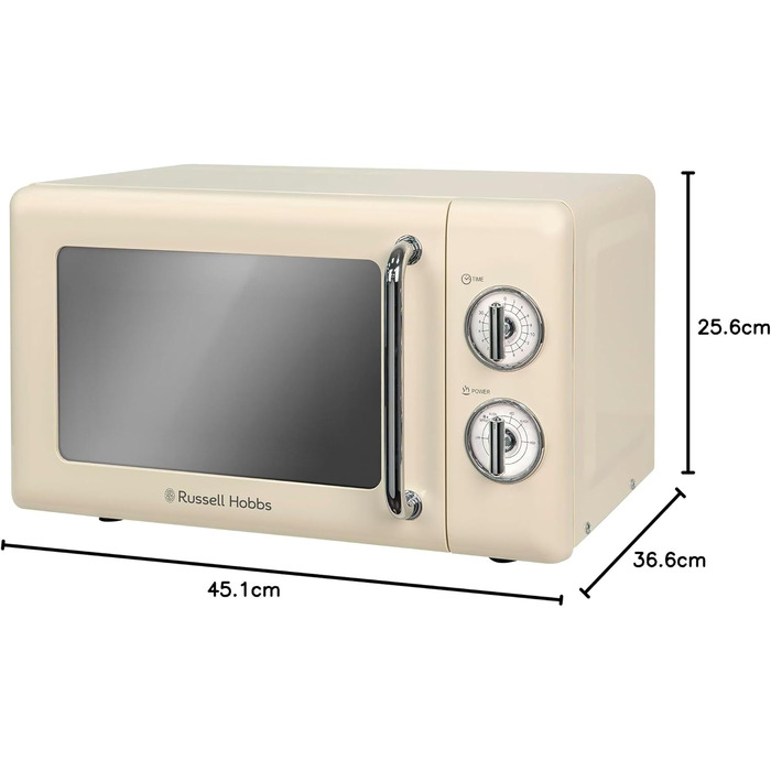 Мікрохвильова піч Russell Hobbs RHRETMM705C, 17 л, 700 Вт, ретро стиль, кремова, 5 режимів потужності, таймер, функція розморожування, легке очищення