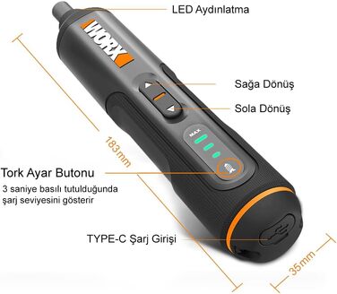 Міні-електричний шуруповерт WORX WX240 3.6V (4V max) з 3-рівневим регулюванням крутного моменту