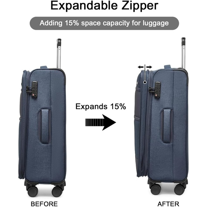 Середній м'який валізний чемодан British Traveller 24'' на 4 колесах, тканинний, з TSA-замком, синій, легкий дорожній тролей для ручної поклажі