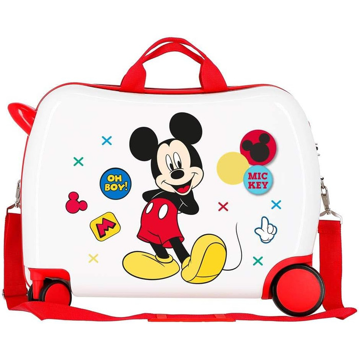 Дитяча валіза Disney Mickey Enjoy the Day, біла, 50x38x20 см, ABS, 34 л, 2,1 кг, 4 колеса, з кодовим замком, ручна поклажа