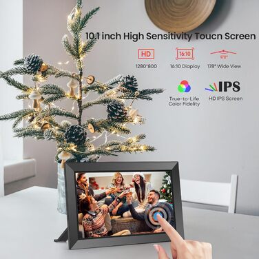 FRAMEO Цифровий фотоальбом 10.1 дюйма з Wi-Fi, IPS сенсорний екран, 32GB пам'яті, автоповорот, чорний