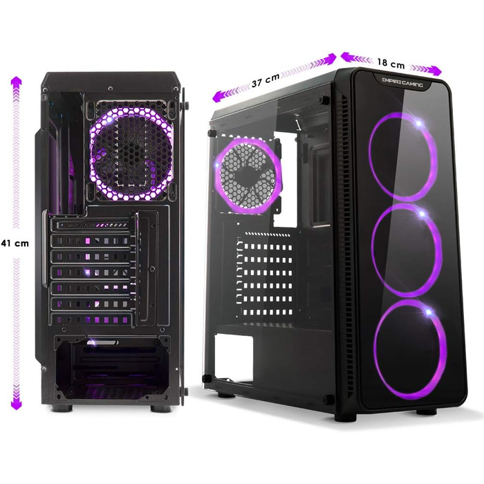 Ігровий корпус для ПК EMPIRE GAMING Warmachine ATX, середній, 4 безшумні вентилятори, LED-RGB-підсвічування, 11 режимів, скло спереду та збоку