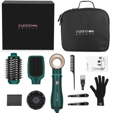 4-в-1 набір гарячих щіток PARWIN PRO BEAUTY, стайлер: фен-щітка, щітка для завивки, 4 насадки для сушіння, випрямлення, об'єму та укладання, іонна технологія, професійний, зелений