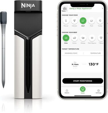 Бездротовий термометр для м'яса Ninja ProChef: для приготування на грилі, в духовці та на відкритому повітрі. Bluetooth, 50 м, 30 год, App-підключення, термостійкий