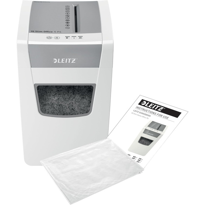Шредер Leitz IQ Office S Slim: безпечне знищення документів, P4, 12 листів, тихий, 23L, білий