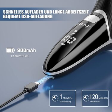 Електробритва MAX-T 3D ProSkin для чоловіків, LED-дисплей, вологе та сухе гоління, з тримером, акумуляторна, бездротова, чорна, подарунок для чоловіків