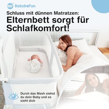 Дитяче ліжечко BabybeFun з бортиком для спільного сну, приставне до батьківського або бокспрінг-ліжка, з захистом від скочування, альтернатива стандартним приставним ліжечкам