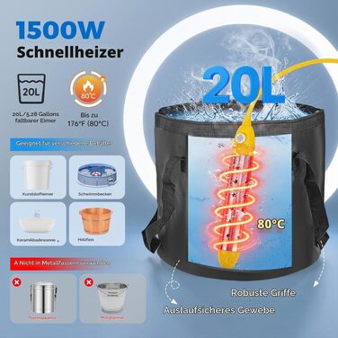 Портативний кемпінговий душ з помпою, акумулятором 8000mAh, підігрівом води та складаним відром 20Л, IPX7 водонепроникний