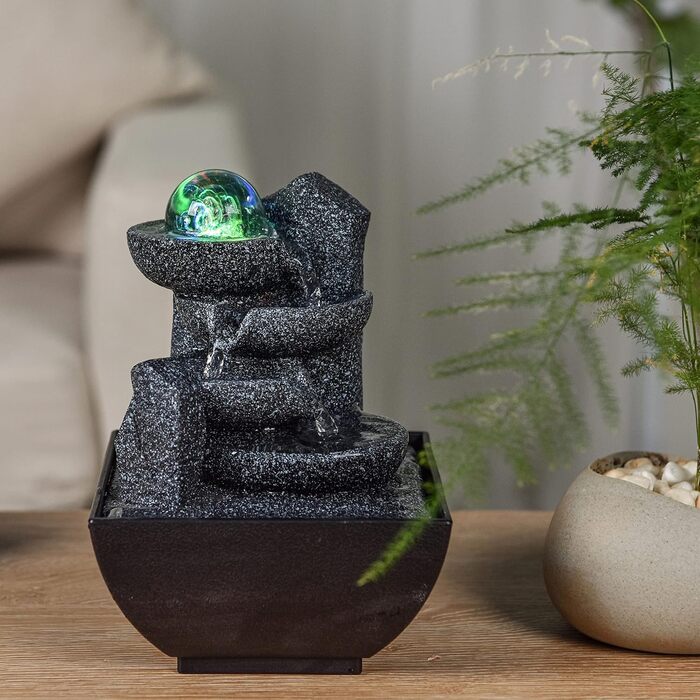 Настільний фонтан Zen Light SCFR22-C3 із закритим контуром, LED-підсвітка, 18 см