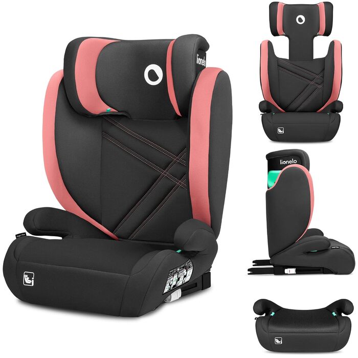 Автокрісло Lionelo Hugo R129 (100-150 см) – ISOFIX, 8 положень підголівника, бічний захист, комфортні підлокітники (Рожеве, I-SIZE)