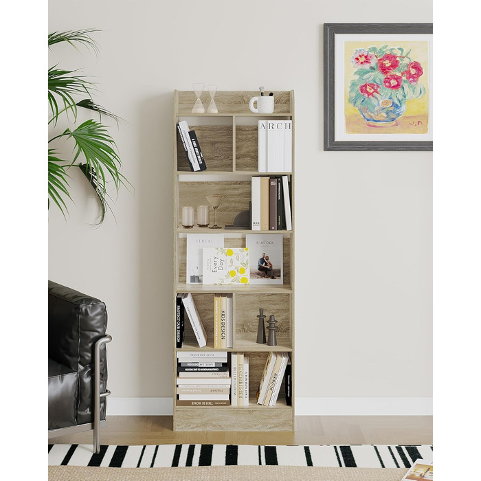 Стильний стелаж для книг Hzuaneri з 6 секціями, білий (Eichenbeige), 24 x 60 x 170 см | Для вітальні, офісу, спальні