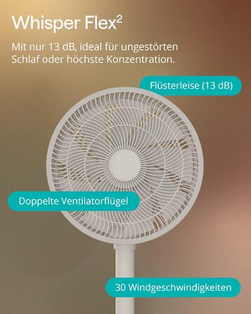Duux Whisper Flex 2 Smart Вентилятор: тихий (13 дБ), нічний режим, таймер, регульована висота (54-92 см), енергоефективний, з Wi-Fi та пультом (Greige)