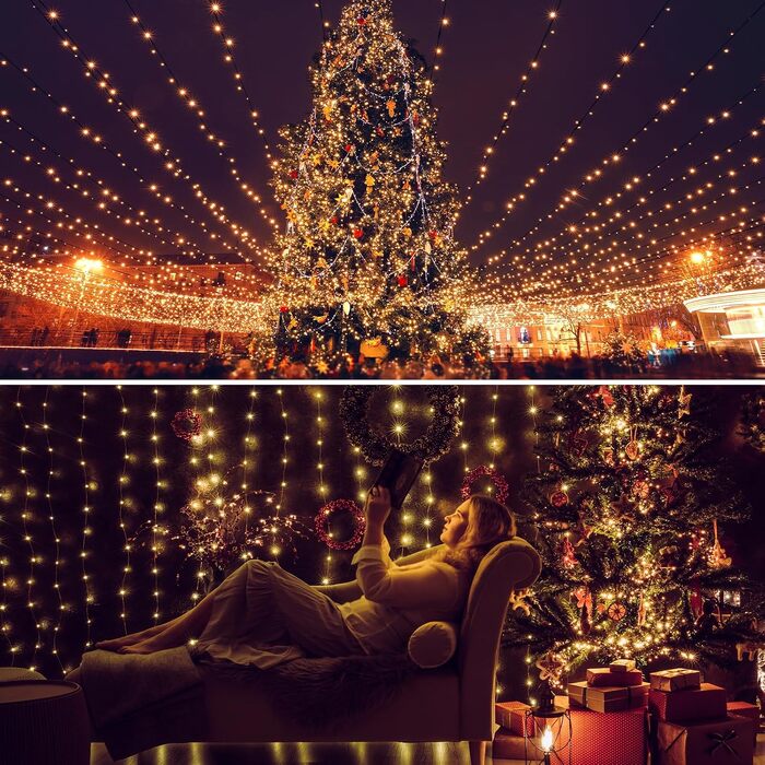 Світлодіодна гірлянда MAGGIFT 60м 600 LED для новорічного дерева та декору, теплий білий колір, водонепроникна, 8 режимів, таймер та пульт керування, для дому та вулиці