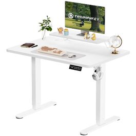 Електричний підйомний стіл TRIUMPHKEY 120x60 см з підставкою для монітора, регульований стіл для роботи сидячи та стоячи, білий