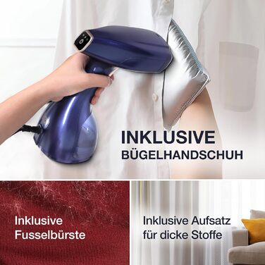 LEBENLANG Пароочищувач для одягу - 1500W, 300ml, з рукавичкою та насадками | Професійний пароочищувач для одягу | Пароочищувач, парогенератор, спрей, блакитний