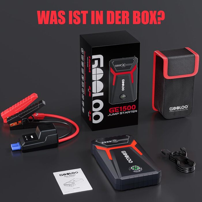 Пусковий пристрій GOOLOO A3 Jump Starter 1500A з компресором 150PSI та функцією Powerbank