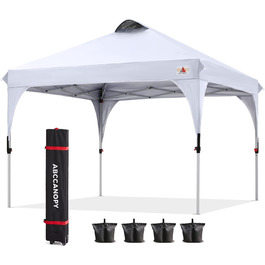 Павільйон ABCCANOPY 3x3 м водонепроникний, для фестивалів і відпочинку на вулиці, з сонцезахистом, білий, без бокових стінок, комплект: роликовий чохол, 4 вагові сумки, 4 мотузки, 4 кілки