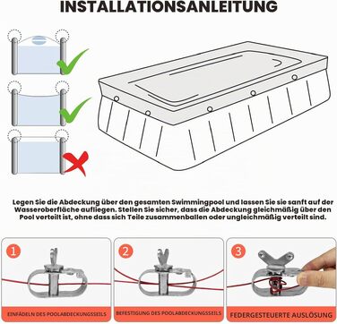 Кругле покривало для басейну Poolabdeckung 420D Ø310 см для басейнів Ø260-305 см, водонепроникний захисний тент з люверсами