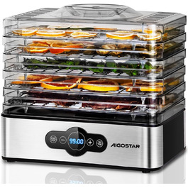 Дегідратор Aigostar Crispy 240Вт, 5 лотків, з таймером та терморегулятором, з нержавіючої сталі, для м'яса, овочів, фруктів, BPA-free