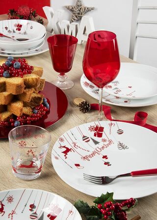 Новорічний сервіз посуду 18 предметів, біло-червоний, Merry Christmas