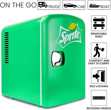 Міні-холодильник Coca Cola Sprite 4L для спальні, 6 банок: продукти, напої, діти, дім, авто, подорожі, 12V, переносний, зелений