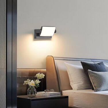 Стіна LED-світильник SANSHI зовнішній водонепроникний IP65, поворотна панель 350°, 12W, 3 режими кольору (3000K/4000K/6500K) для саду та тераси, темно-сірий