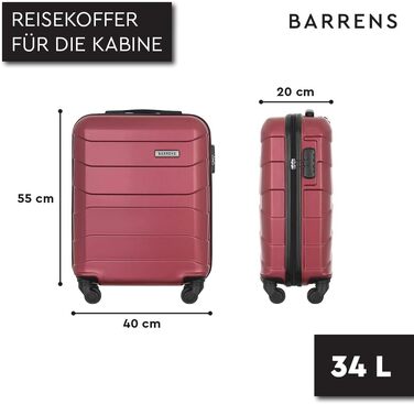 Валіза для ручної поклажі BARRENS 55x40x20 см, містка дорожня валіза з жорстким корпусом, 4 колеса, кодовий замок та телескопічна ручка, легка