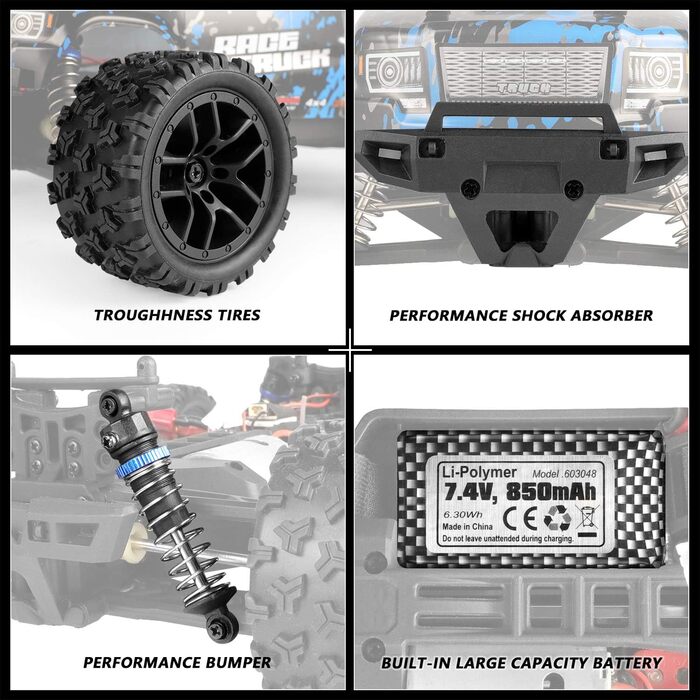 Радіокерований монстр-трак HAIBOXING 1/18 4WD 36 км/год, водонепроникний, 2.4 GHz, RTR з акумулятором 7.4V для дітей та дорослих