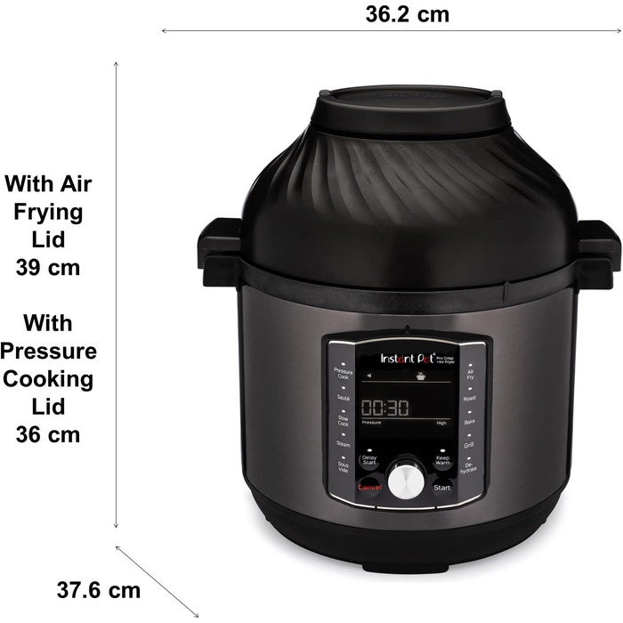 Електромультиварка Instant Pot Pro Crisp 11-в-1, 7.6 л, 1500 Вт, скороварка, аерофритюрниця, повільноварка, пароварка, гриль, дегідратор, sous-vide, чорна нержавіюча сталь