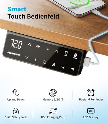 Електричний стіл MAIDeSITe T2 Pro Plus (Чорний) з регулюванням висоти, 2 мотори, 4 пам'яті, нагадування про зміну положення