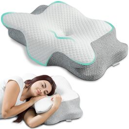 Ортопедична подушка Flowen з Memory Foam для підтримки шиї. Зручна для сну, допомагає при болях у шиї та запобігає хропінню. Матеріал: Memory Foam, поліестер.