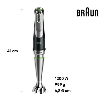 Блендер Braun MultiQuick 9 MQ 9147X 5-в-1, 1200 Вт, з насадками для подрібнення, пюре та збивання, чорний/нержавійка