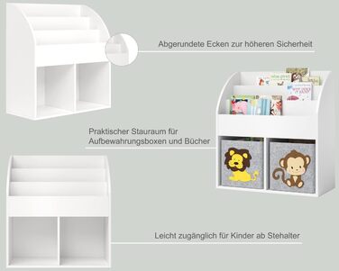 Дитяча книжкова полиця Bellabino Koro, органайзер для іграшок, 3 відділення для книг і 2 для коробок, біла, 79×72×34 см, без коробок