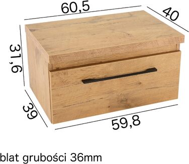 Тумба під умивальник paplinskimoebel для ванної, комплект: умивальник + тумба 60x39x32 см, дерево, дубовий декор