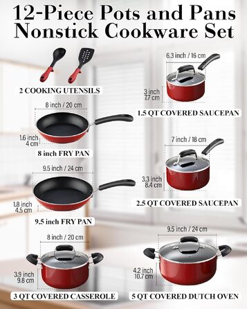 Набір посуду Cook N Home з антипригарним покриттям та прохолодними ручками, мармуровий червоний колір