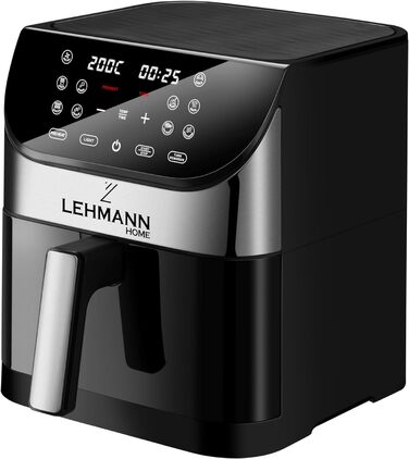 Аерофритюрниця Lehmann 6 л, 10 програм, 1500 Вт, з таймером і LED-екраном, температура 76-200°C, олії не потребує