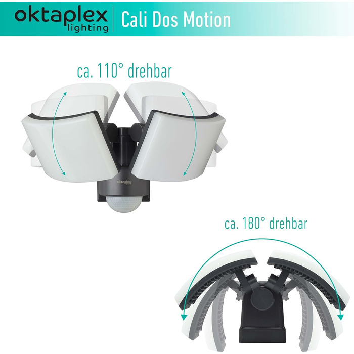 Світлодіодний вуличний прожектор Oktaplex Cali Dos Motion з датчиком руху, 40W, 3000K (тепле біле світло), IP65, дві голови, антрацит