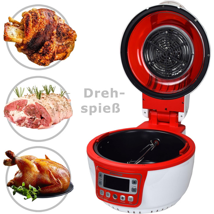 Аерофритюрниця Syntrox Germany Turbo 10 л, LED-дисплей, до 250°C, без олії, червона